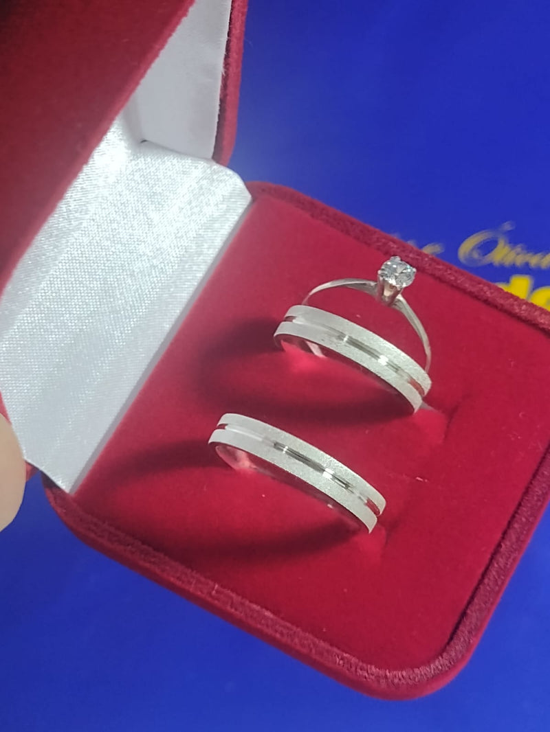 Trio de Alianças 5 mm Prata 950 Solitário 4 mm Todas Cores de Pedra