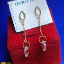 Brincos Moderno Cristal 5 mm Comprimento 28 mm  Ouro 18 Kilates  1.00 Grama