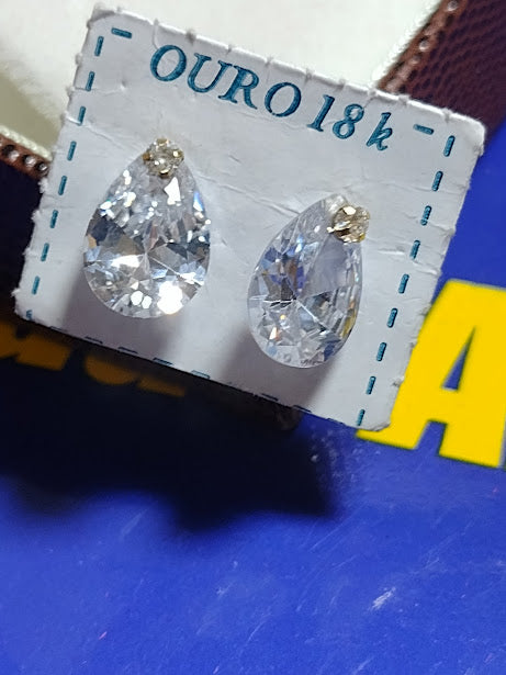 Brincos Zircônias 7 mm Ouro 18 Kilates Peso 1.40 Gramas