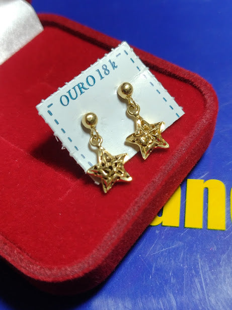 Brincos Estrela Pendurado Adulto Ouro 18 Kilates Peso 1.40 Grama 8 mm