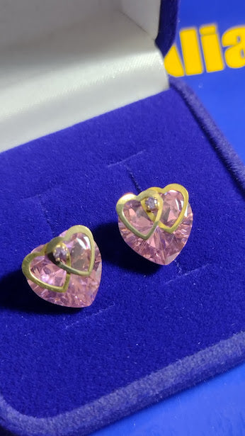 Brincos Ouro 18 Kilates Coração Pedra Zicônia Peso 5.40 Gramas 12 mm