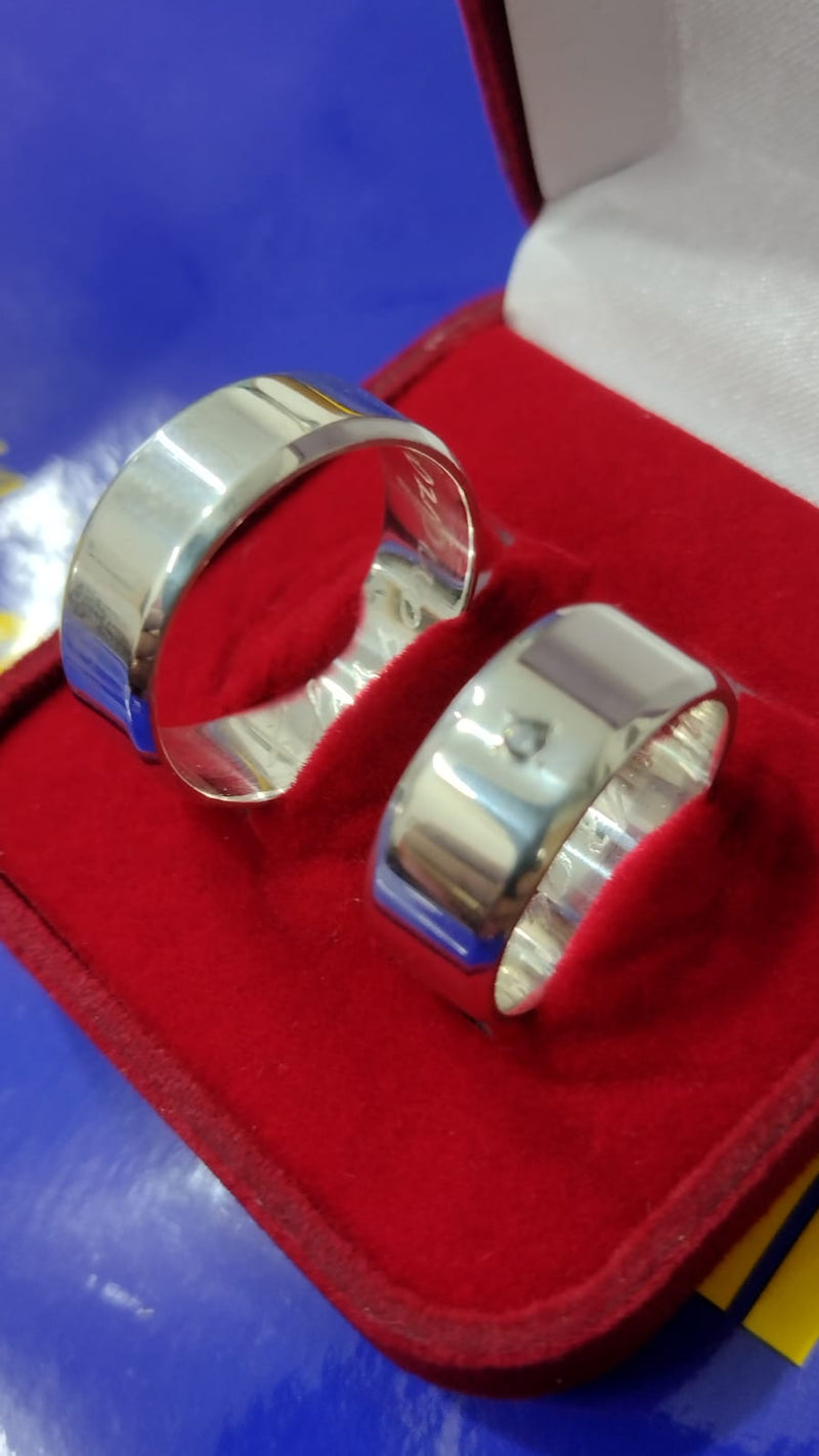 Alianças 10 mm Namoro Prata 950  Namoro e Cmpromisso Lisa Com uma Pedra Maciça