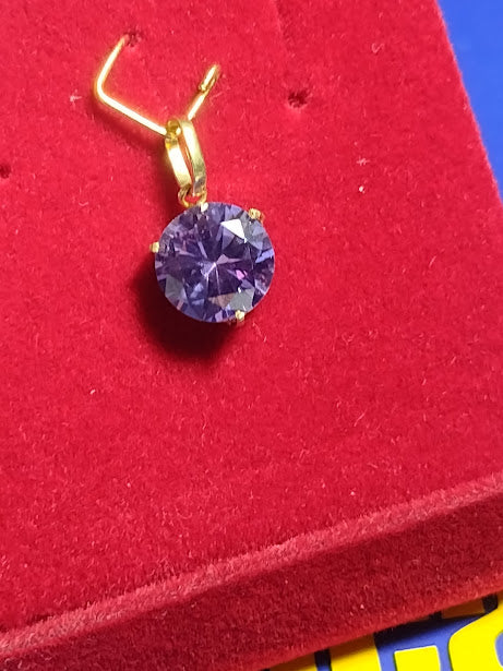 Pingente Pedra Ametista Lilas Zircônia Ouro 18 Kilates Peso 1.10 Grama 7 mm