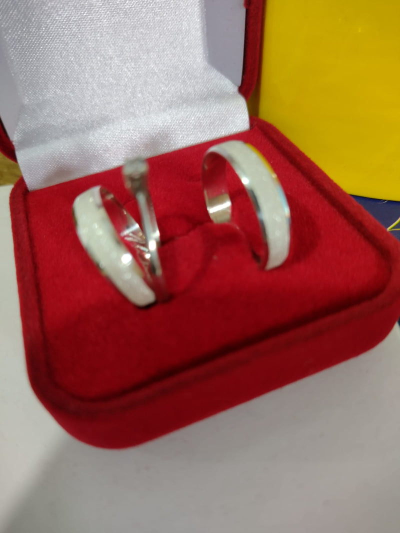 Trio Aliança de Prata 950 largura 3 mm trabalhada Fosca Com kina lisa e Maciça e solitário de Prata Pedra 3 mm
