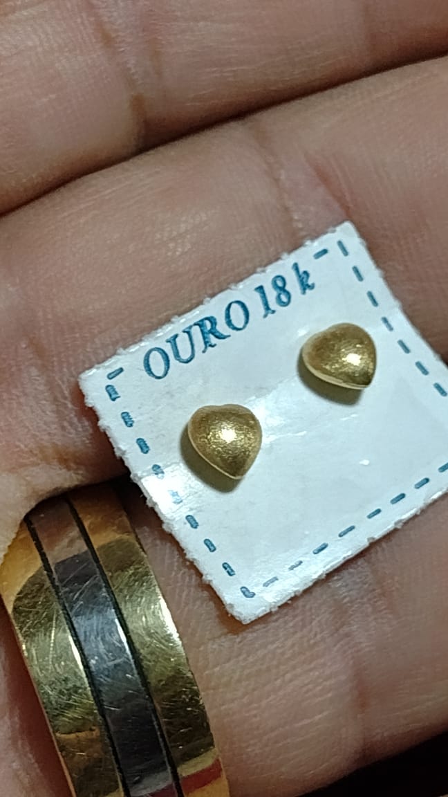 Brinco de Ouro Brinco Feminino Ouro 18 kilates Coração Peso 0.70 Gramas 6 mm