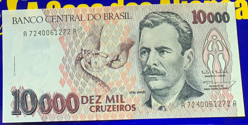 Cédula 10 Mil Cruzeiros Banco Central do Brasil Antigas Coleção