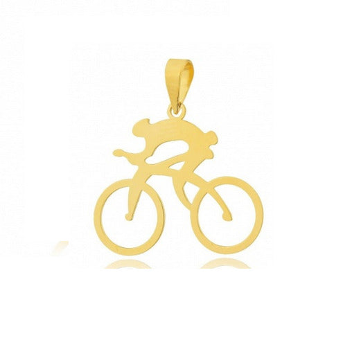 Pingente Corredor de Bicicleta Ouro 18 k Peso 0.50 Grama 12 mm