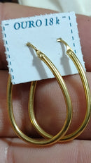 Brinco Tubo Ouro 18 Kilates 2.60 Grama Oval 30 x 20 mm 15 mm Oco Grande