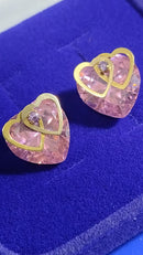 Brincos Ouro 18 Kilates Coração Pedra Zicônia Peso 5.40 Gramas 12 mm