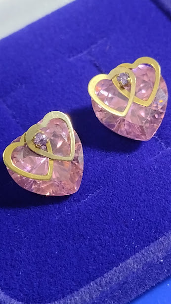 Brincos Ouro 18 Kilates Coração Pedra Zicônia Peso 5.40 Gramas 12 mm