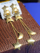 Brincos Moderno Estrelas e Luas  62 mm Gotas Ouro 18 Kilates  4.50 Gramas