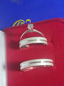 Trio de Alianças 5 mm Prata 950 Solitário 4 mm Todas Cores de Pedra