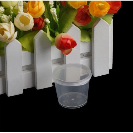 Copos de plástico 25 ML transparente claro alimentos pequenos recipientes molho caixa pacote 5 Potes