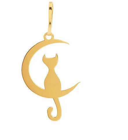 Pingente Gato na Lua Amor Ouro 18 k Peso 0.50 Grama 11 mm