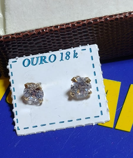 Par Brincos Zircônias 5 mm Ouro 18 Kilates Redondo