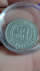 Moeda 50 Réis 1921  Cupro - Níquel Tipo de bordo Liso Formato Material: cuproníquel Diâmetro: 17,0 mm Peso: 3,00 g