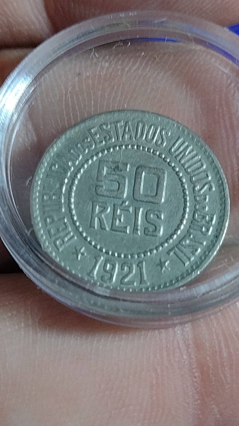 Moeda 50 Réis 1921  Cupro - Níquel Tipo de bordo Liso Formato Material: cuproníquel Diâmetro: 17,0 mm Peso: 3,00 g