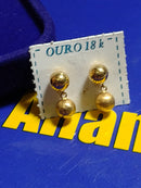 Par de Brincos 2 bolas Lisa e Fosca 5 mm Lisas Ouro 18 Kilates Peso 0.71 Grama