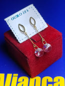 Brincos Moderno Cristal 5 mm Comprimento 28 mm  Ouro 18 Kilates  1.00 Grama