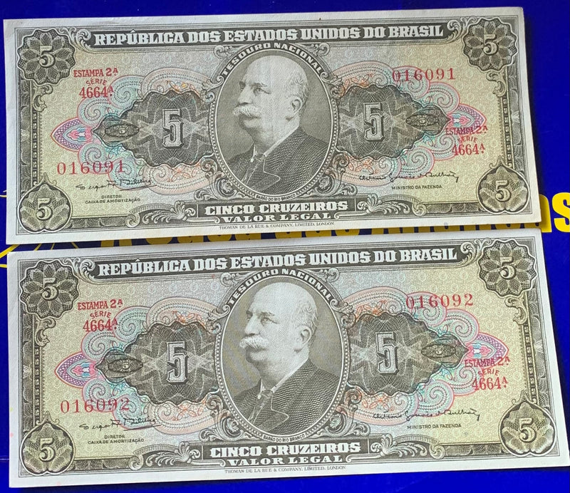 Cédula 5 Cruzeiros Brasil Antiga Coleção Brasil