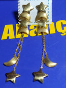 Brincos Moderno Estrelas e Luas  62 mm Gotas Ouro 18 Kilates  4.50 Gramas