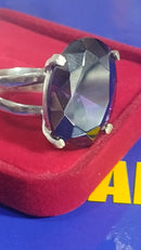 Anel de Prata 950 Maciço Pedra Zircônia 20 x 15 mm Lilas ou Azul Clara