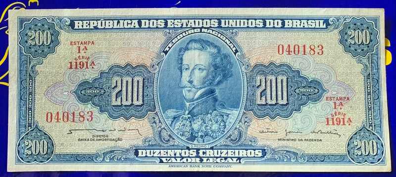 Cédula 200 Cruzeiros República dos Estados Unidos Do Brasil Antigas Coleção Brasil