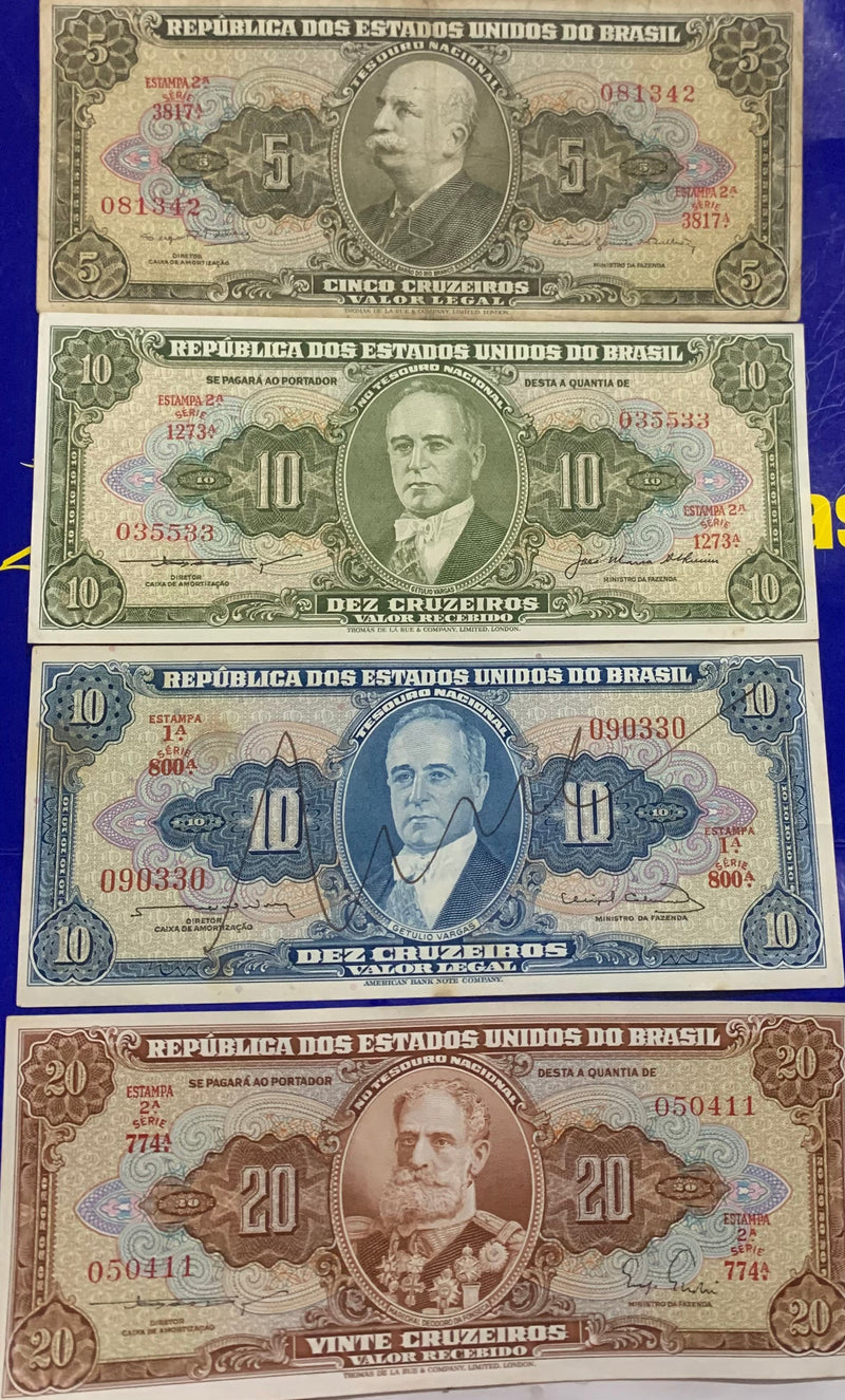 4 Cédulas Republica dos Estados Unidos do Brasil Antigas Coleção Novas