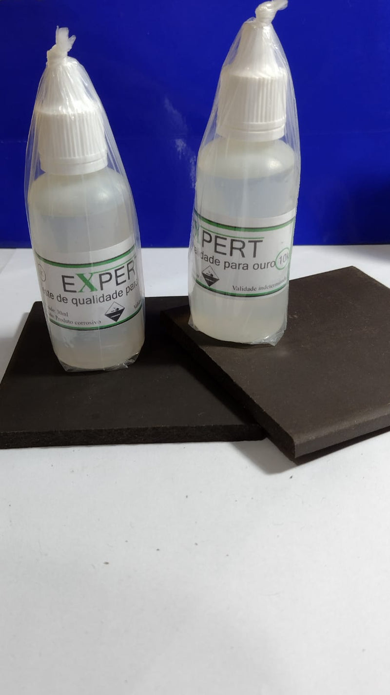 Teste Ouro 10 Kilates testa Joias prata  2 Vidros Teste 30 Ml + 2 Pedras 7.50  Cm x 7.50 Cm