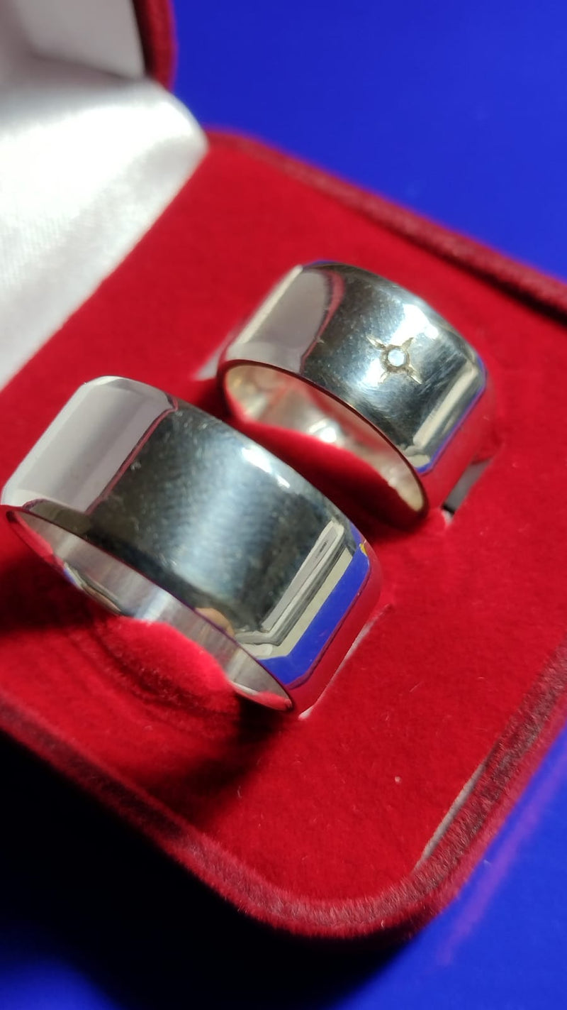 Alianças 10 mm Namoro Prata 950  Namoro e Cmpromisso Lisa Com uma Pedra Maciça