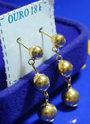 Brincos Ouro 18 Kilates 3 Bolas 3 mm 4 mm 5 mm Tamanho 28 mm Peso 1 Grama
