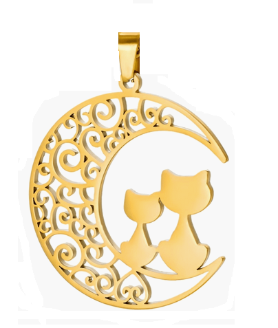 Pingente Gato na Lua Ouro 18 Kilates 3.00 Gramas 30 mm