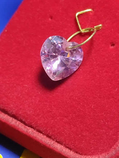 Pingente Coração Amor Rosa Zircônia Ouro 18 Kilates Peso 2.40 Gramas 12 mm