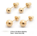 2 Pares de Brincos  3 mm e 4 mm Ouro 18 Kilates