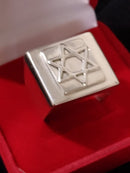 Anel Prata 950 Topo 20 x 20 mm Estrela de Davi