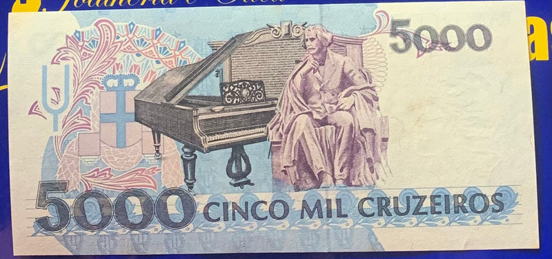 Cédula 5 Mil Cruzeiros Banco Central do Brasil do Brasil Antigas Coleção