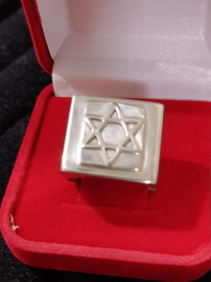Anel Prata 950 Topo 20 x 20 mm Estrela de Davi