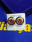 Brincos Par Ouro 18 Kilates Peso 2,00 Gramas Aro 10 mm Pedra 4 mm Zircônia