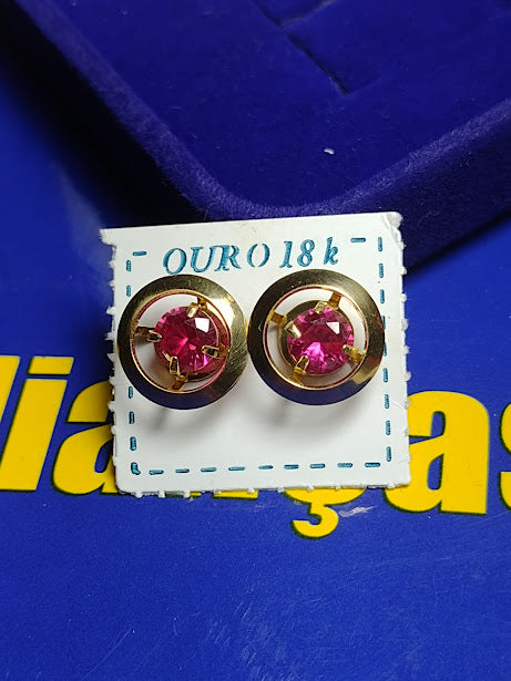 Brincos Par Ouro 18 Kilates Peso 2,00 Gramas Aro 10 mm Pedra 4 mm Zircônia