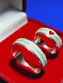 Par Alianças Coração Retas Kina Namoro Compromisso Prata 950 Fosca 8 mm Risco no Meio