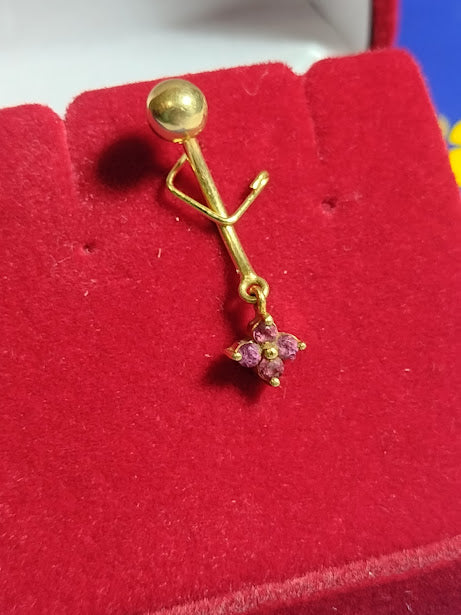 Piercing de Ouro 18 kilates Umbigo Trevinho Zircônia Peso 1.20 Gramas