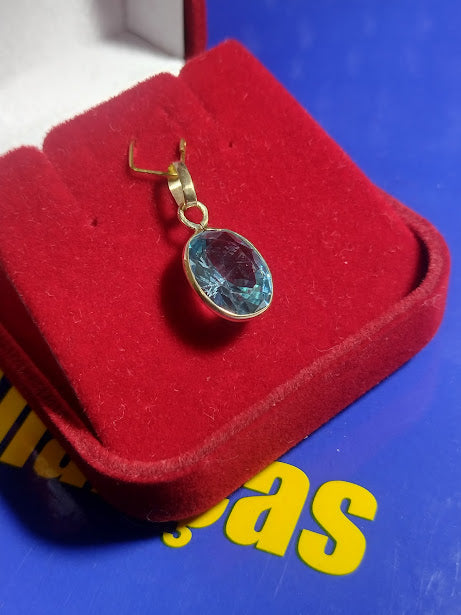 Pingente Pedra Água Marinha Zircônia Azul Clara Peso 1.40 Gramas 12 mm x 10 mm Ouro 18 kilates