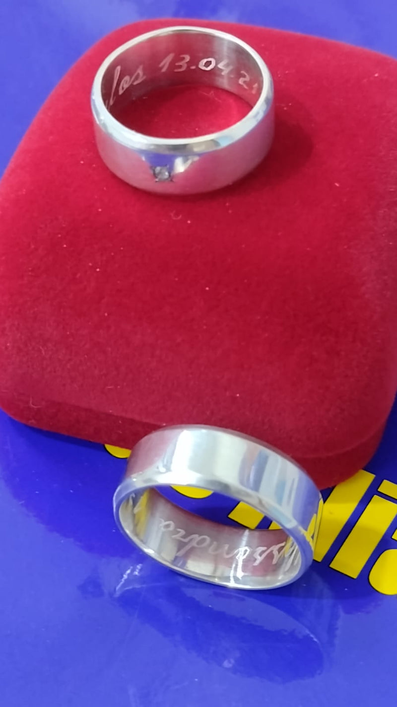 Alianças 10 mm Namoro Prata 950  Namoro e Cmpromisso Lisa Com uma Pedra Maciça