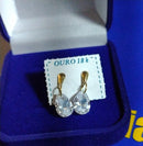 Brincos Coração Ouro 18 Kilates 18 mm de altura Pedra Zircônia 7 x 9 mm Peso 1.50 Gramas