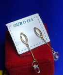 Brincos Moderno Cristal 5 mm Comprimento 28 mm  Ouro 18 Kilates  1.00 Grama