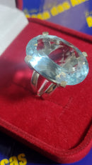 Anel de Prata 950 Maciço Pedra Zircônia 20 x 15 mm Lilas ou Azul Clara