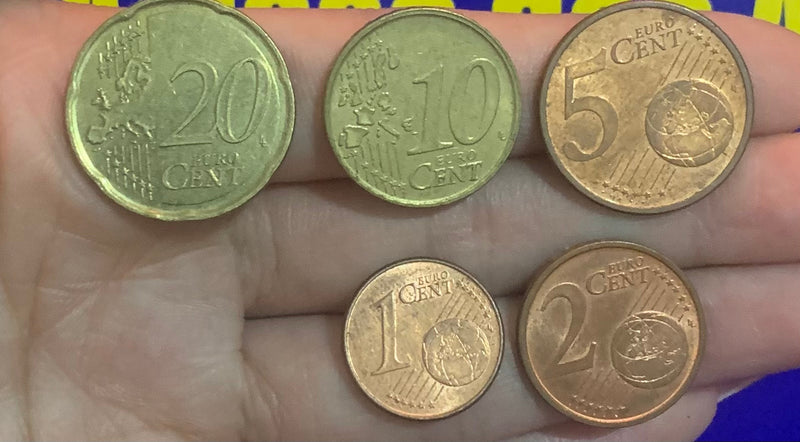 Europa 5 Moedas 1 Cent, 2 Cent, 5 Cent, 10 Cent e 20 Cent Euro Estrangeiras