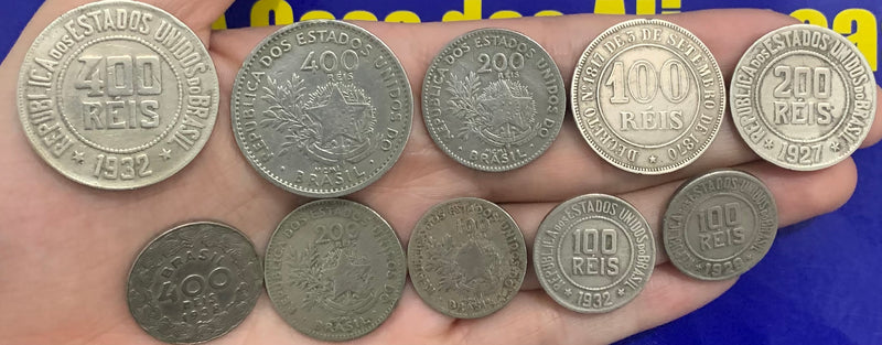 10 Moedas 100 Réis, 200 Réis e 400 Réis Colecionáveis