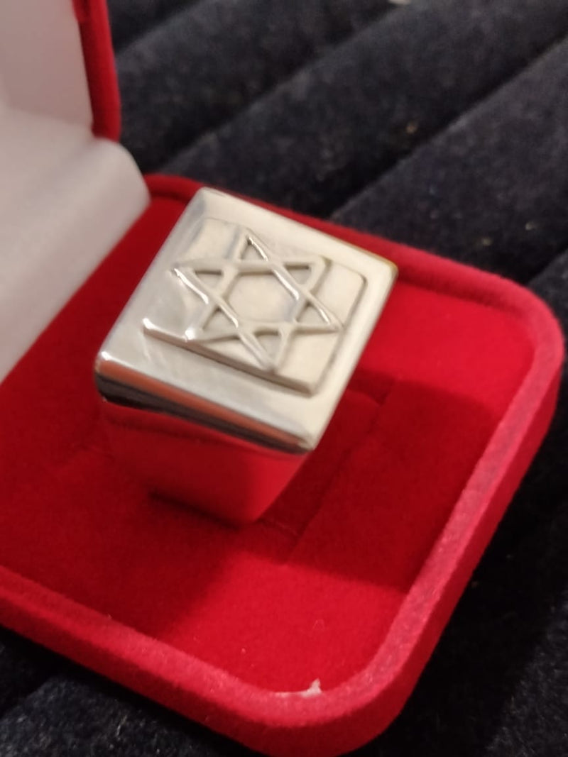 Anel Prata 950 Topo 20 x 20 mm Estrela de Davi