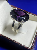 Anel Ametista Zircônia Lilas Prata 950 Pedra Zircônia 15 mm x 20  mm Peso 13 Gramas